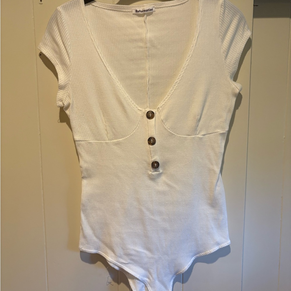 Reformation Cream Buttoned Bodysuit